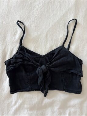 aerie Black Tie-Front Spaghetti Strap Crop Top